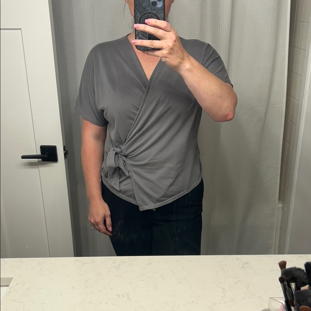 Vici Charcoal Wrap Blouse